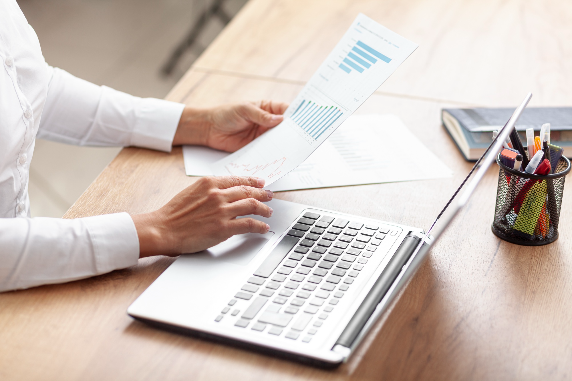 an individual studying a document